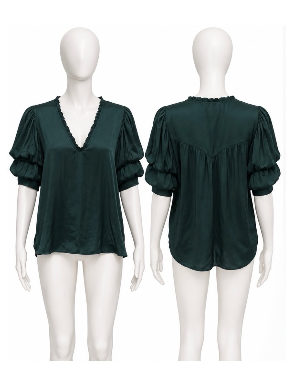 Zadig & Voltaire Teal Green SV-Neck Puff Sleeve Blouse